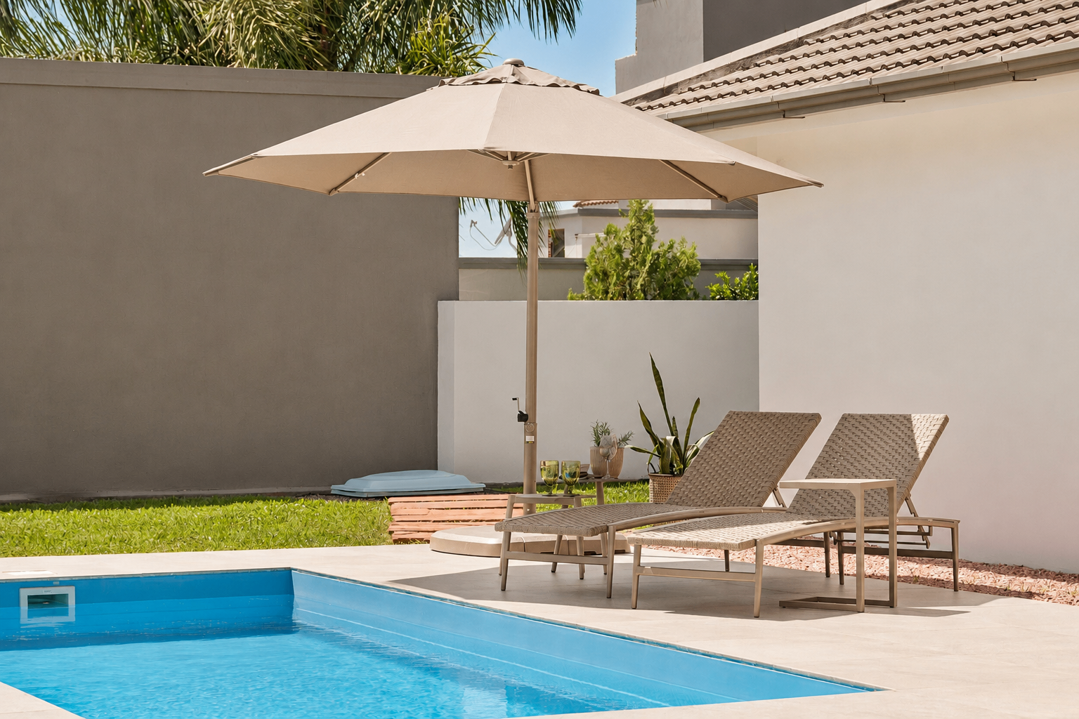 Espreguiçadeiras ao lado da piscina